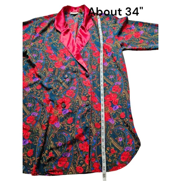 Victorias Secret Gold Label Womens Sleep Shirt Size Medium Red Rose Paisley Vtg - Picture 9 of 11